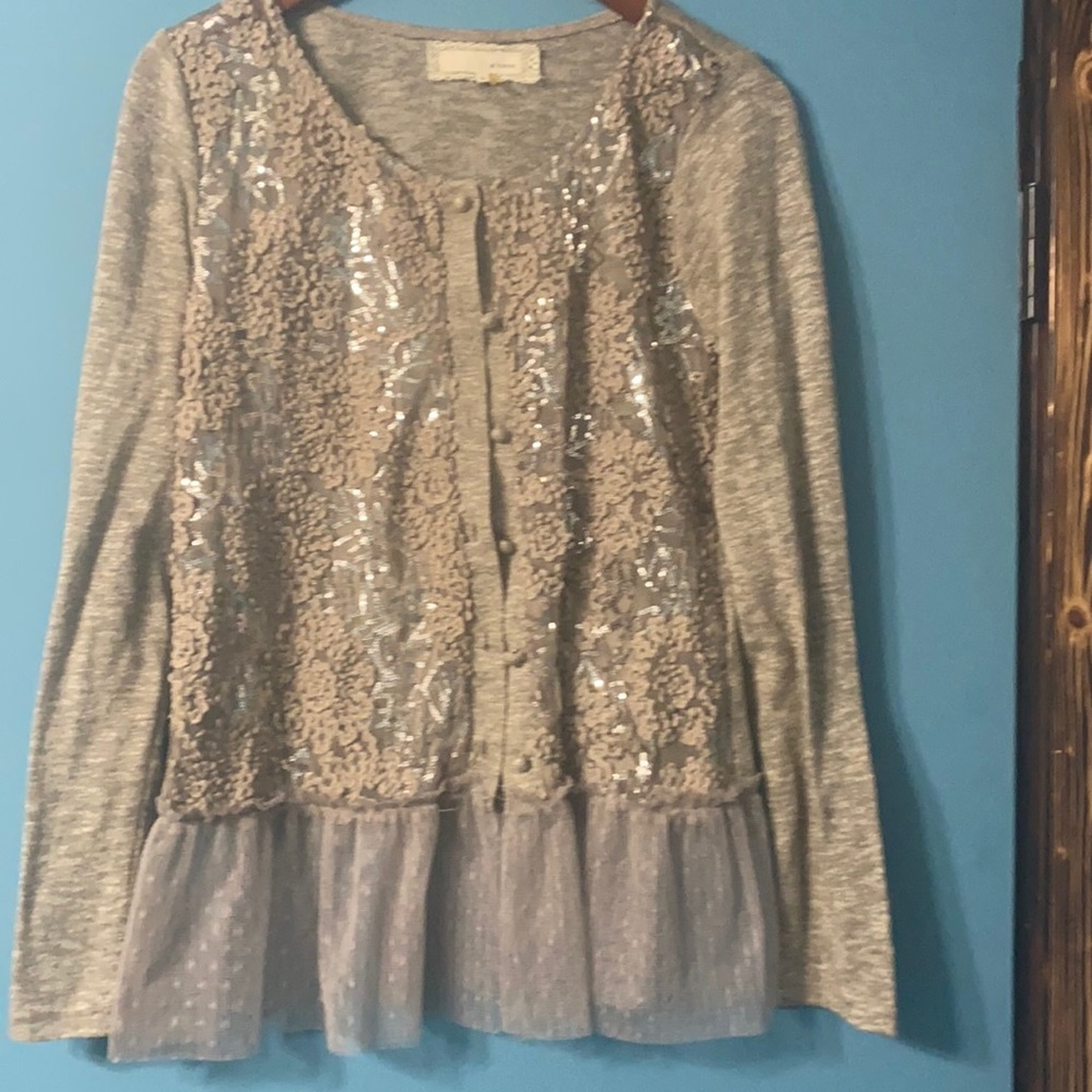 Sequin Floral Pullover with Tulle